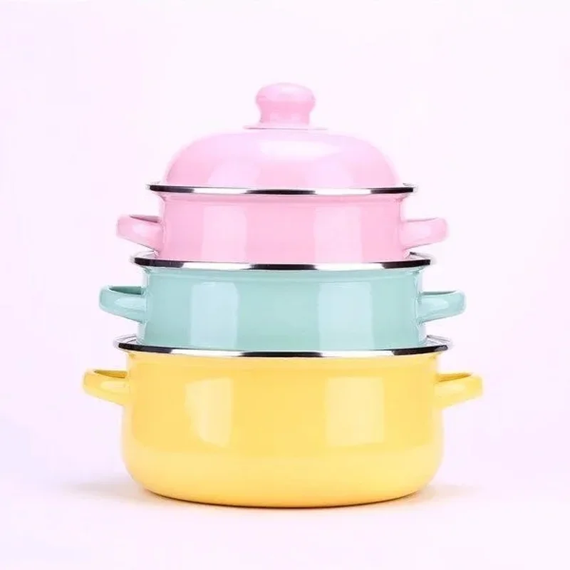 

Free Shipping Enamel Cooking Pots Set 3 Mini Casserole with Glass Cover Stew Pot Soup Pot Milk Pot 16/18/20cm Cookware