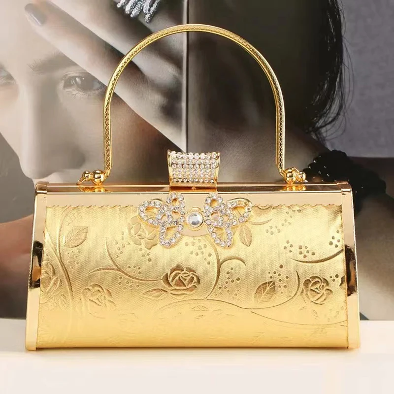 Ladies Party Box Clutch Dazzling Crystal Evening Bag Wedding Bridal Minaudiere HandbagsFrame Chain Women Bag