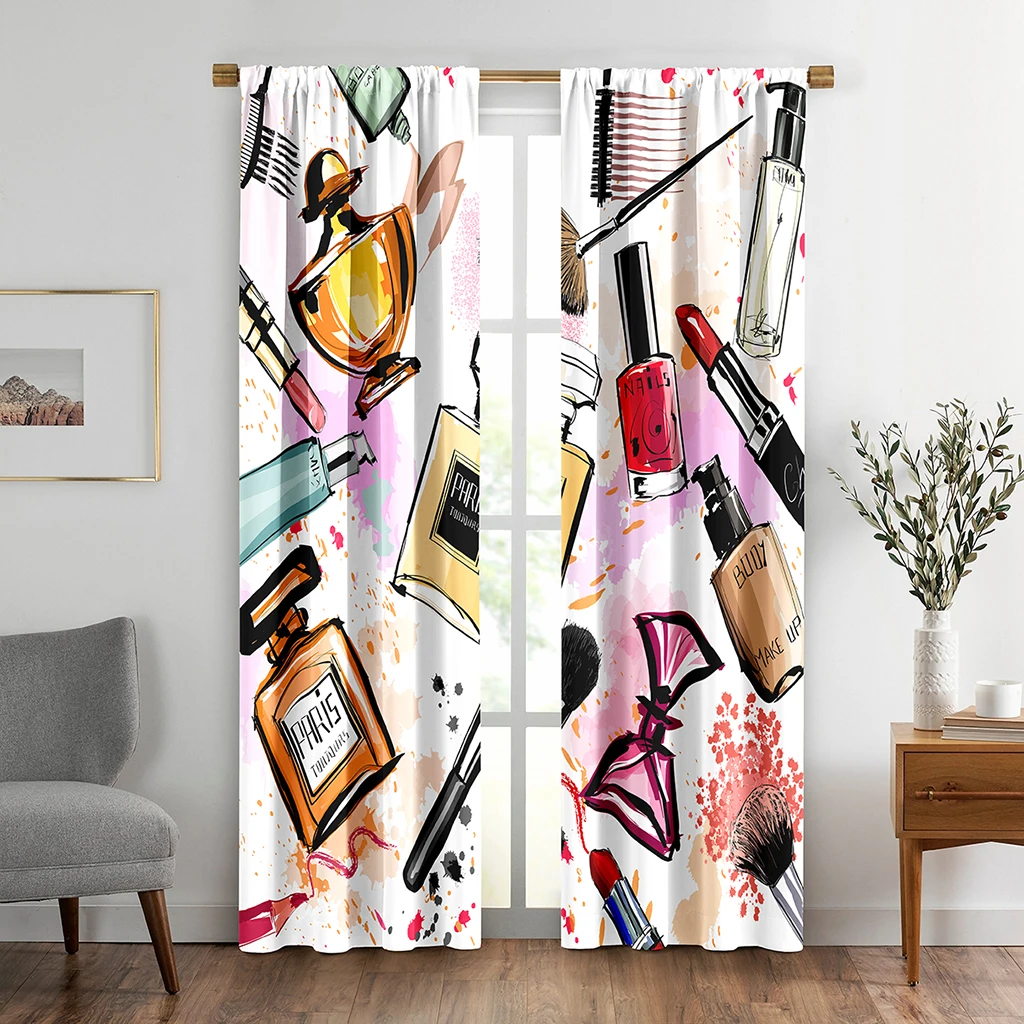 

Perfume Lipstick Nail Polish Brush Modern Curtain for Living Room Luxury Nail Salon 3D Digital Printing Drape Para Quarto