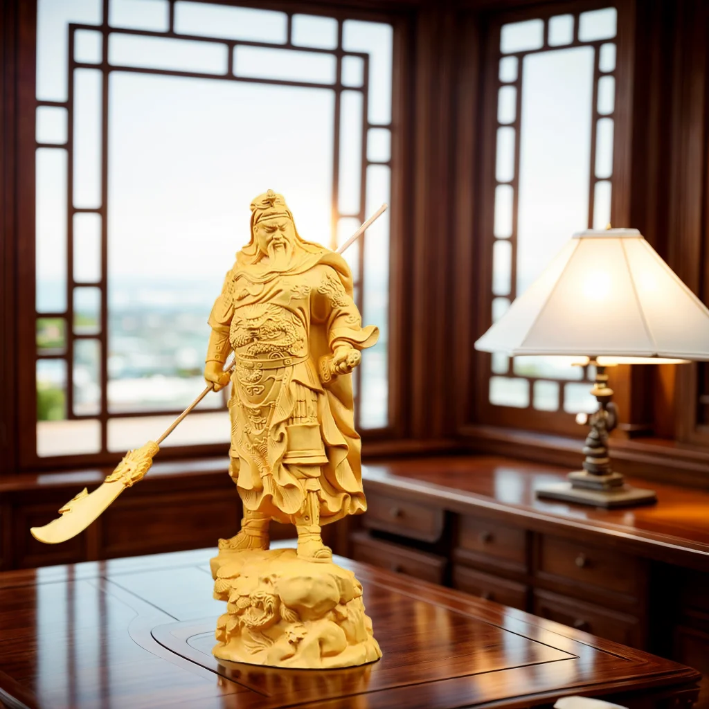 Ручная резная статуя Гуань Гун из самшита