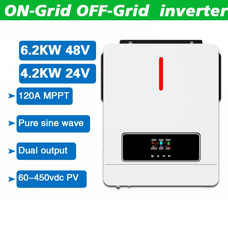 

4.2KW 6.2KW Hybrid Solar Inverter 120A Built-in MPPT Solar Controller 24VDC Off-Grid Inverter Charger Pure Sine Wave NO battery