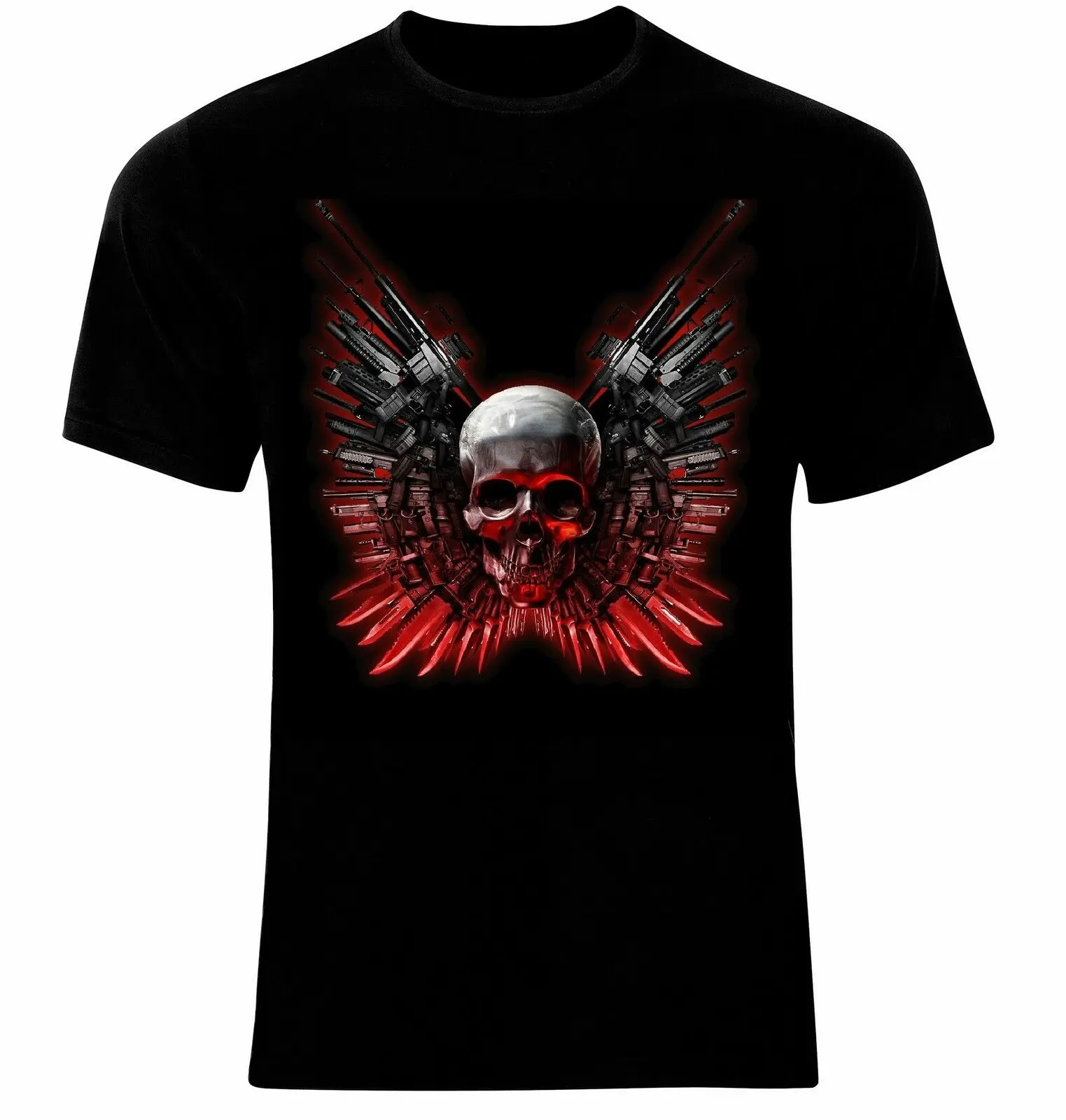 

Cool Design Skull with Weapons Guns Wings T-Shirt. Summer Cotton Short Sleeve O-Neck Mens T Shirt New S-3XL