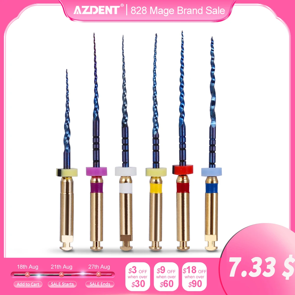 Dental Endo Root Files Root Canal 6pcs/pack 25mm,SX Dental Files Root Canal Dental Engine Use Rotary Heat Activated Canal Root