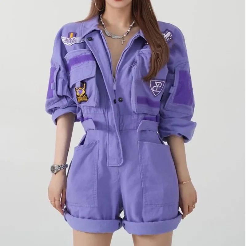 

Streatwear Womens Tracksuits Set Women's Safari Style Jumpsuits American Vintage Short Playsuits For Women Sporty Punk Playsuits