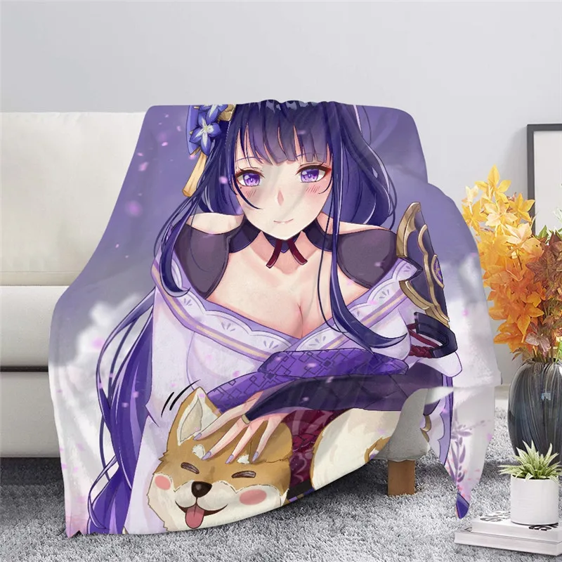 

Genshin Impact Raiden Shogun Throw Blankets 2021 New Game Flannel Blanket for Bed Winter Comfortable Plush Bedspreads