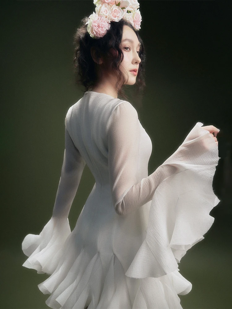 Женское вечернее платье-трапеция DEAT Элегантное однобортное платье с круглым