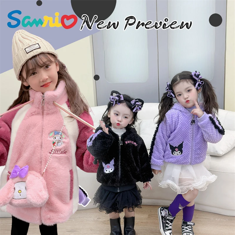 Зимняя флисовая куртка Kawaii Sanrios My Melody Kuromi для девочек детский теплый утолщенный