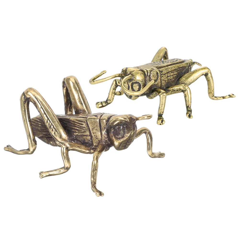 

2 Pcs Cricket Ornaments Statues Craft Exquisite Decor Desk Tea Party Favors Tabletop Simulation Brass Faux Figurine