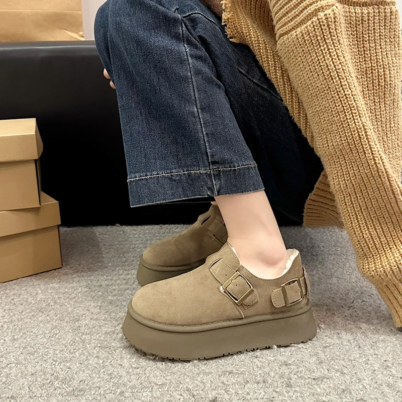 2024 женские тапочки шлепанцы зимние сапоги на платформе высокое качество кожаные