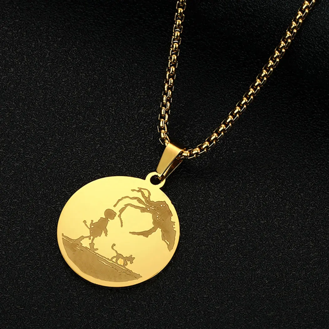 

Stainless Steel Coraline Inspired Silhouette Necklace Women Men Witchcraft Viking Disc Pendant Necklace Scandinavian Pagan Gift