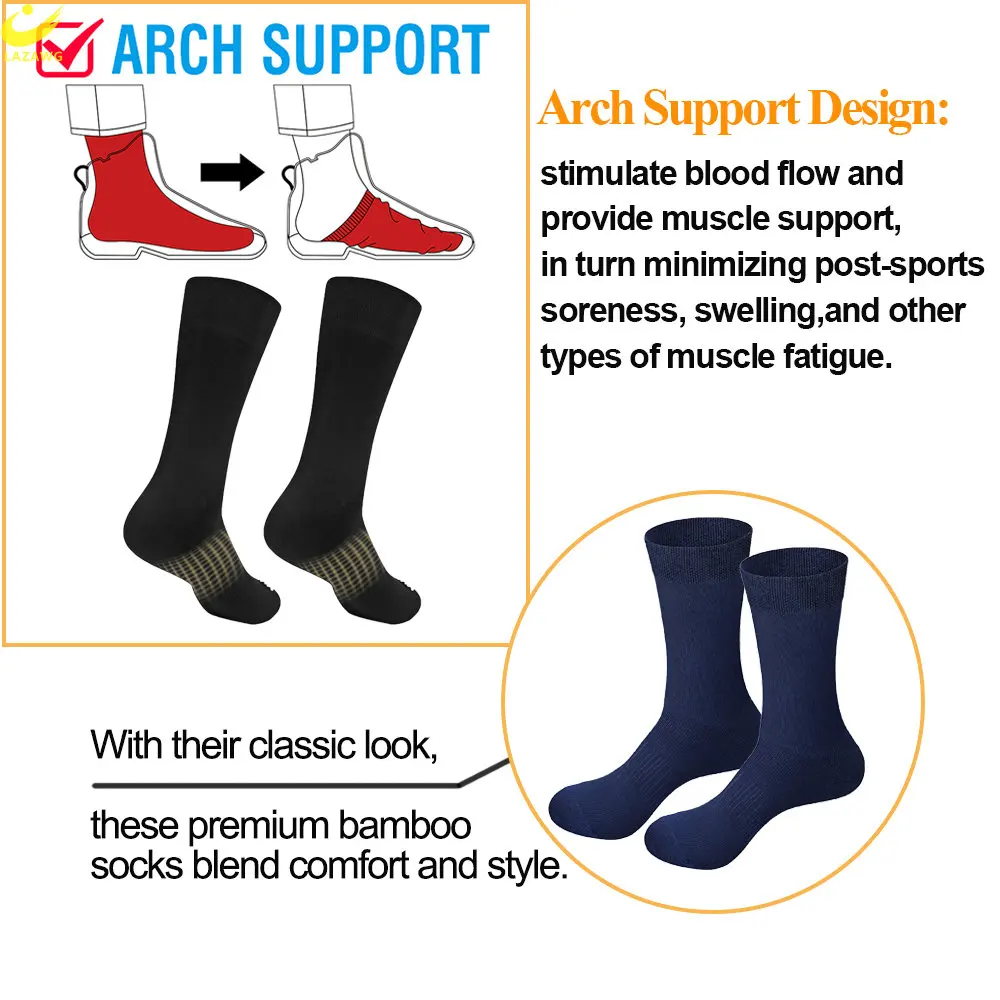 LAZAWG 5 Pair Men's Bamboo Fiber Socks Harajuku Retro Breathable Business Man Socks Black Long Sock Deodorant Gift