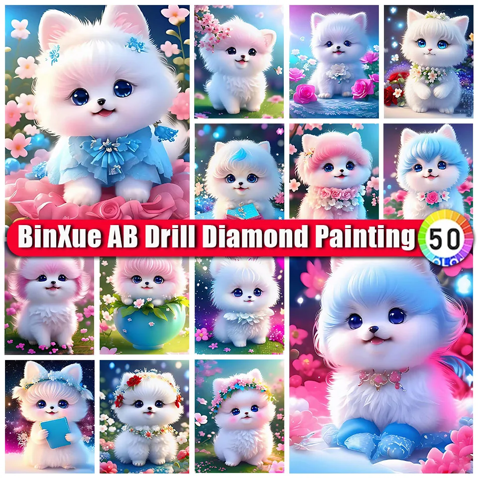 

BinXue 5D DIY AI Art Noble Cute Dog AB Diamond Painting Kit Flowers Cross Stitch Fantasy Scenery Handmade DIY Mosaic Art Gift