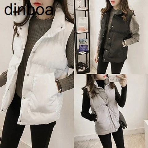 

Женский зимний жилет с подкладкой Dinboa-2022, новое короткое хлопковое пальто с воротником-стойкой, майка без рукавов, новый длинный жилет