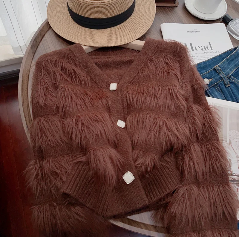 Уникальная белая женская одежда куртка с v-образным вырезом вязаный свитер