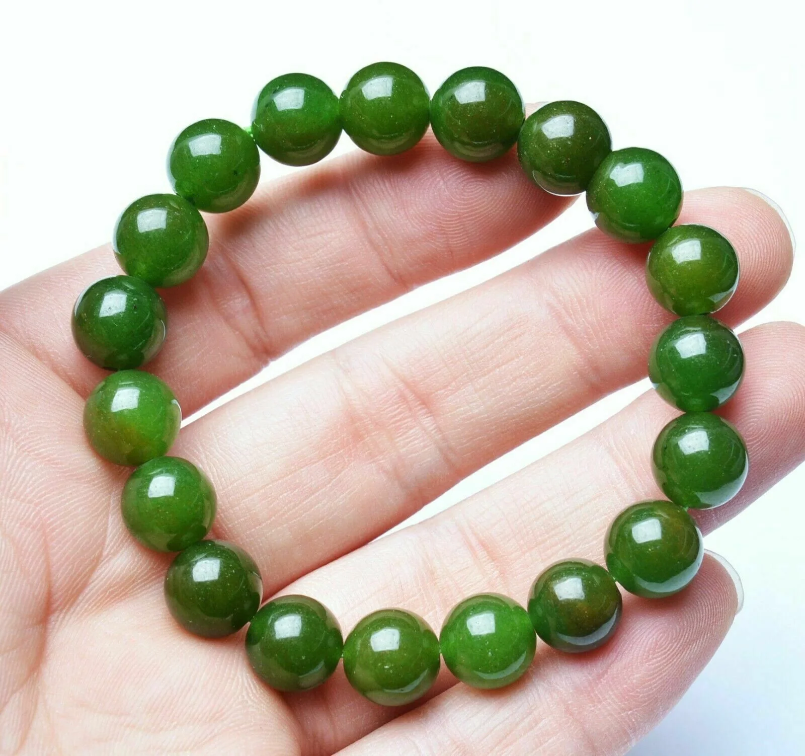 

10mm Natural Nephrite Green Jadeite Jade Gemstone Bead Bracelet 7.5" AAA