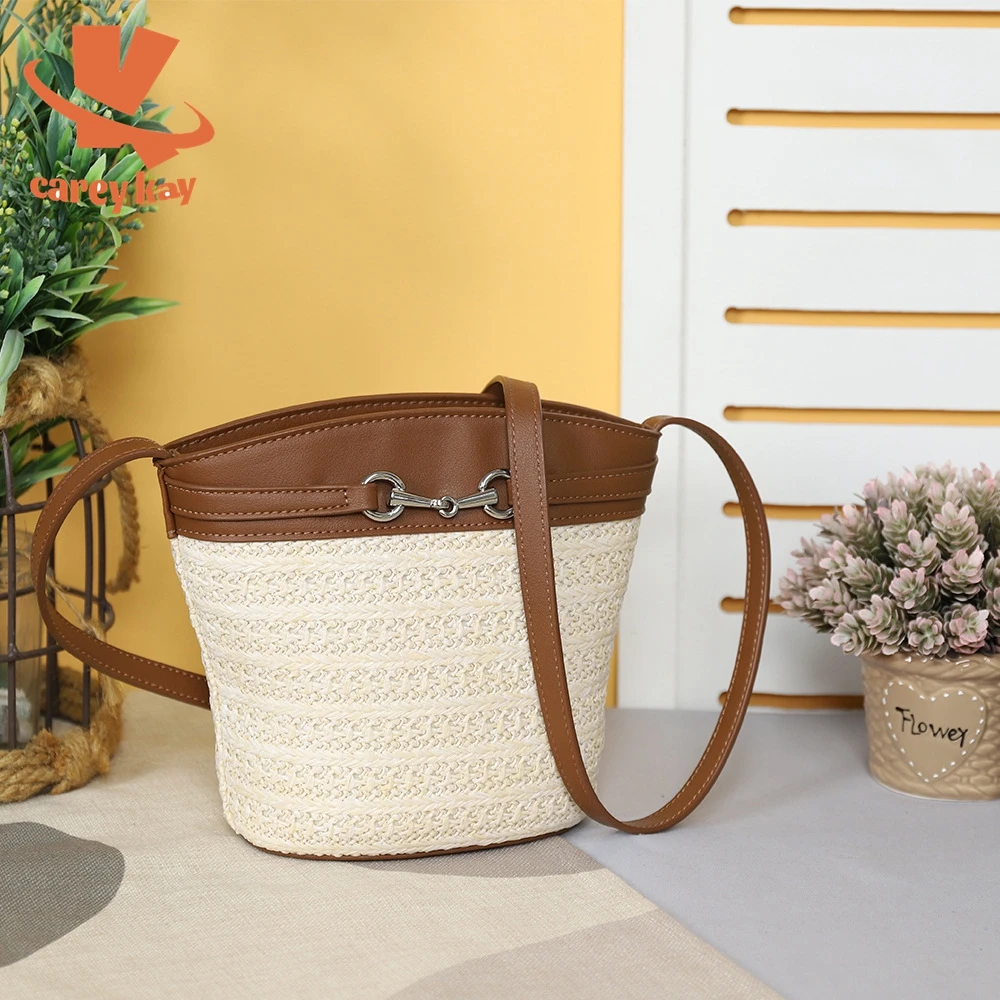 

CAREY KAY New Fashion Women's Crossbody Bags Designer Female Shoulder Bucket Bag Bohemian Woven Straw Handbag Shopper Purses