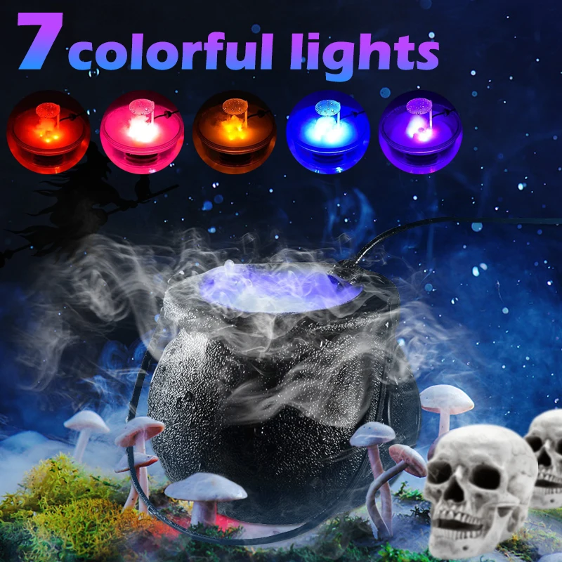 

Halloween Witch Fog Maker Pot Smoke Machine Water Fountain Colorful Changing Fogger For Skull Party Prop Halloween Decorations