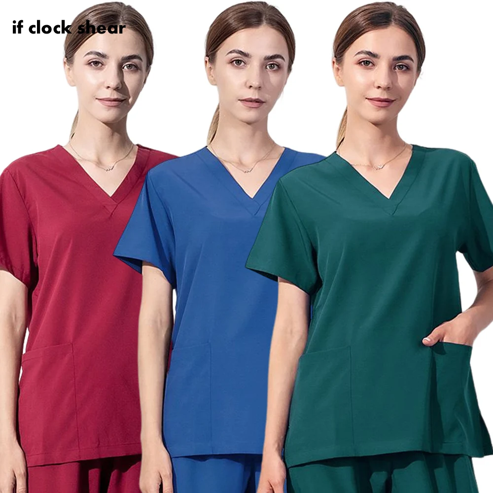 Однотонная униформа медсестры блузка для клиники домашних животных Женский Топ