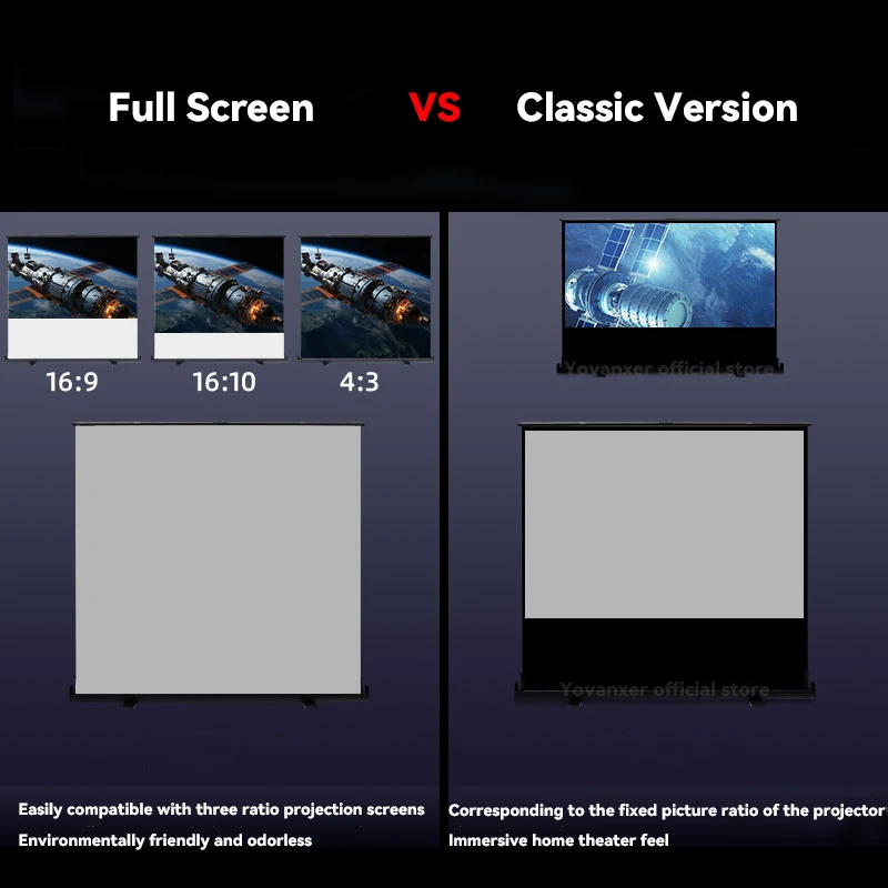 Универсальный переносной напольный проекционный экран из стекловолокна серого