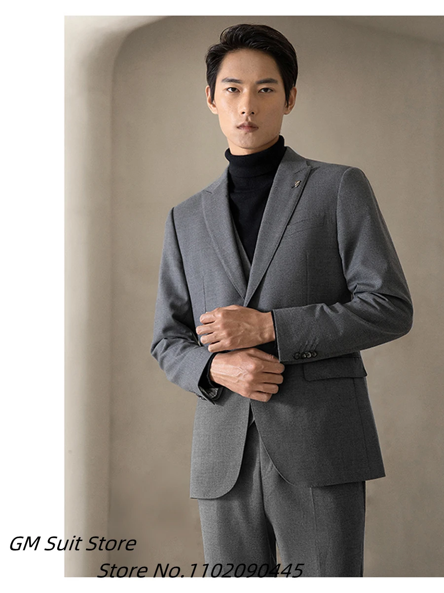 Men's Suit Dark Grey Lapel Tuxedoes Slim Fit Formal Business Style Outwear 2 Pieces Suits For Male Wedding Dress