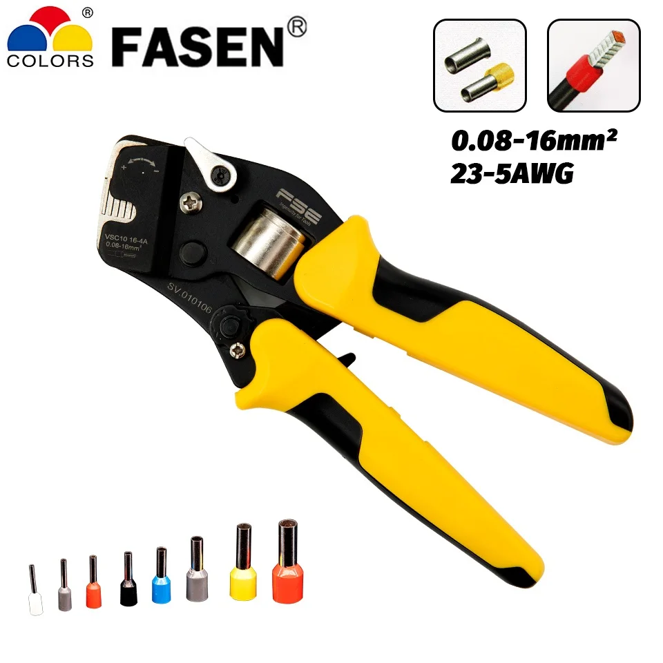 HSC10-16-4A 0.08-16mm^2 23-5AWG Adjustable Precise Crimp Pliers Tube Bootlace Terminal Crimping Hand Tool VSC10-16-4A