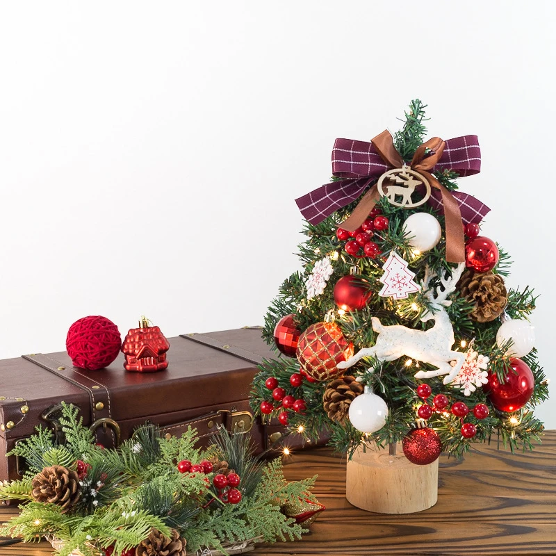 

Маленькая Рождественская елка со светодиодными лампочками, 45 см, искусственная настольная елка, Новогоднее украшение для дома, спальни, камина