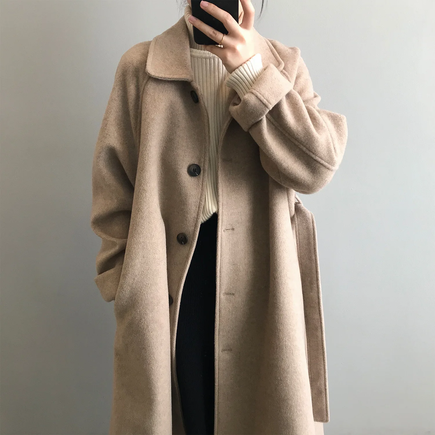 2022 Winter New Tweed Jacket Female Temperament Loose Medium-Length Paragraph Hepburn Wind Tweed Coat Femal