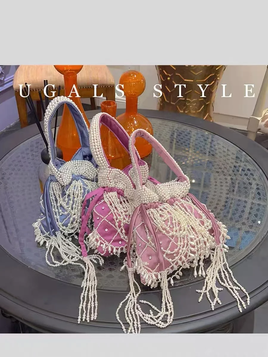 Модные бусины из бисера тканая сумка-ведро ручной работы с кисточками и бисером