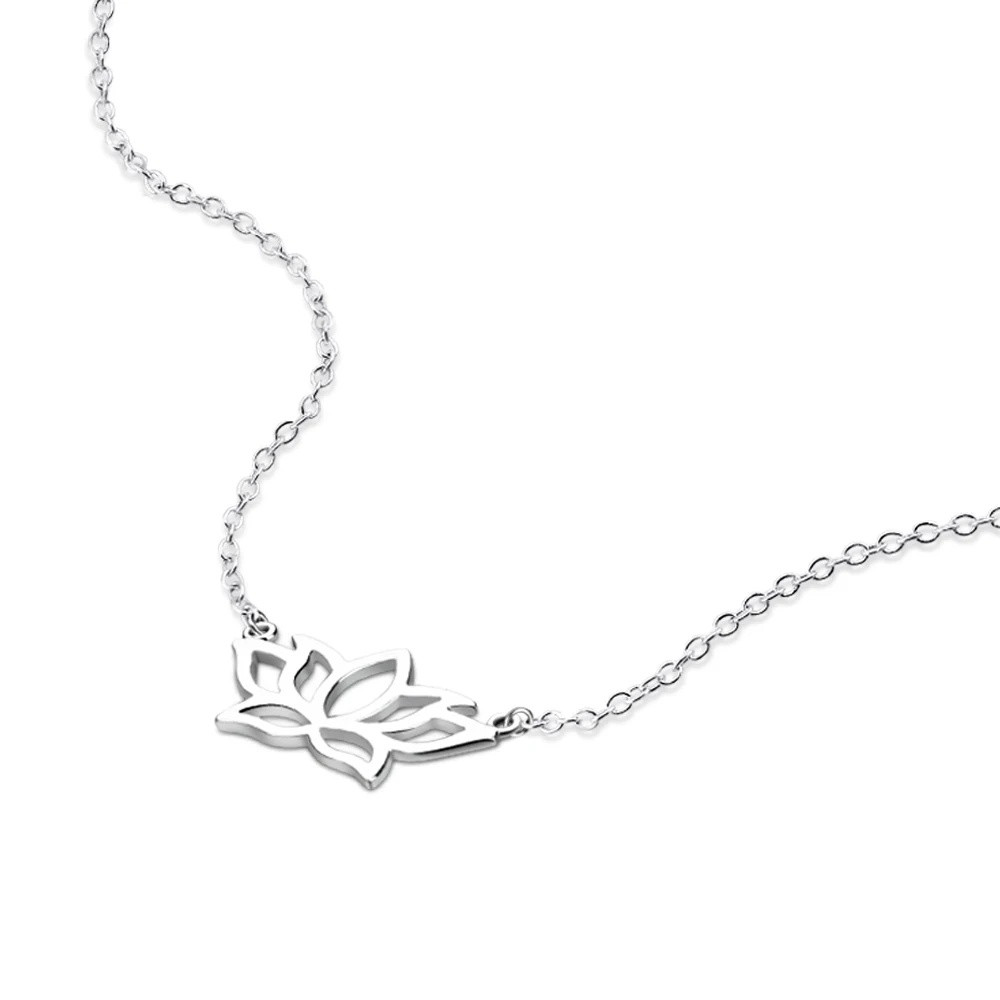 

Vintage Women's 925 Sterling Silver NeckChain Classic Jewelry Short Lotus Flower Pendant Choker Necklace 45cm Collares