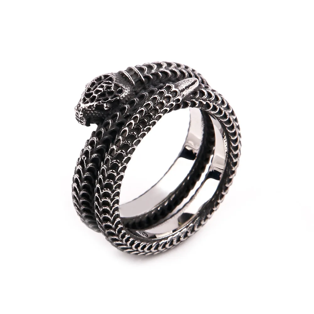 

Punk Snakemen Stainless Steel Ring Vintage Gothic Party Promise Finger Rings For Women Luxury Jewelry Valentine Gifts