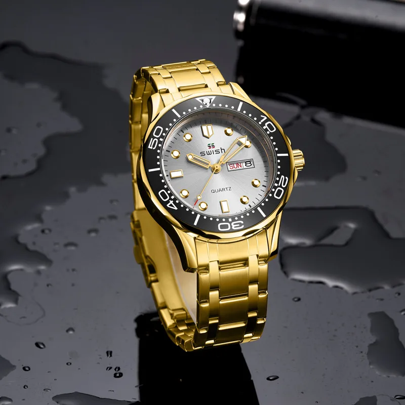 2023 Europe and the United States popular table waterproof luminous quartz double calendar movement men's watch a piece of hair