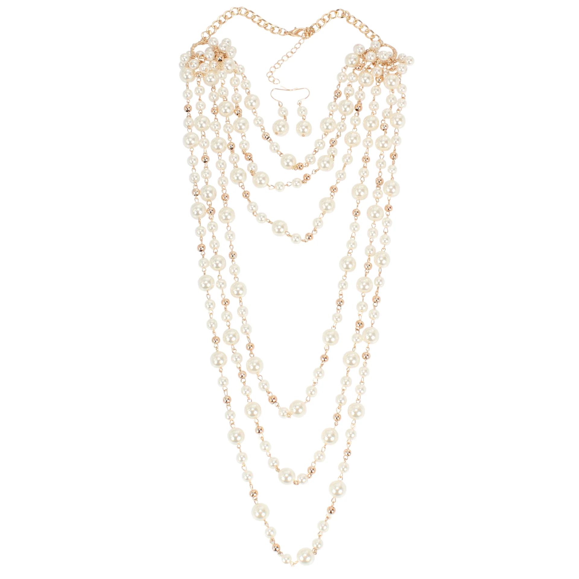 Vintage Multilayer Pearl Choker Necklace Earrings Set For Women Trend Clavicle Chain Sweater Necklace Wedding Bridal Jewelry