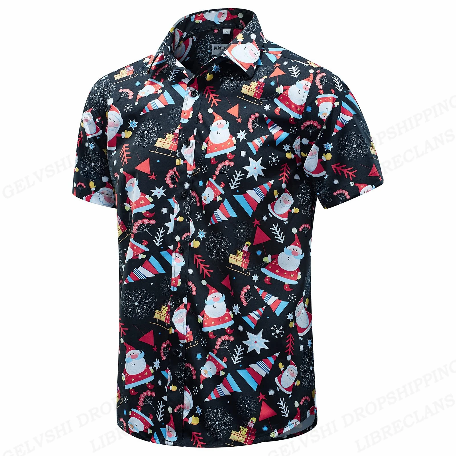 

Рубашка мужская с 3d принтом Санта Клауса, модная Гавайская пляжная сорочка на Рождество, однобортная блузка для мальчиков, элегантная одежда