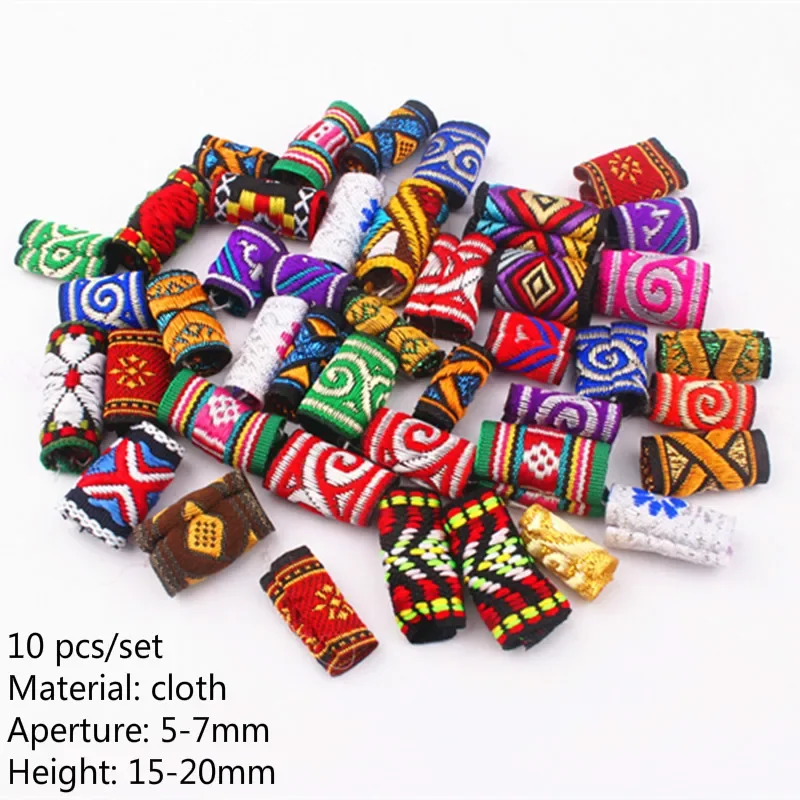 

10Pcs/lot Mix Fabric Dread Dreadlocks Beads Clips Cuffs for Hair Braid Beads Tubes Hair Pins Women Hair Accessories Multi-styles