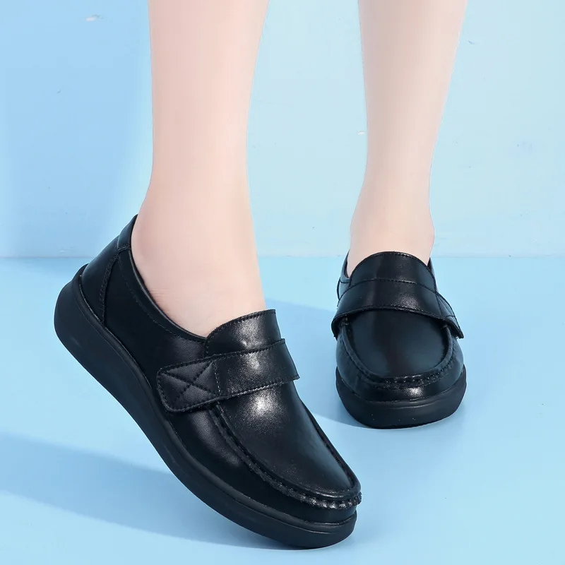 

Туфли женские кожаные на толстой подошве, мягкие однотонные повседневные, лоферы, плоская подошва, для медсестер, белые, весна-лето 2022