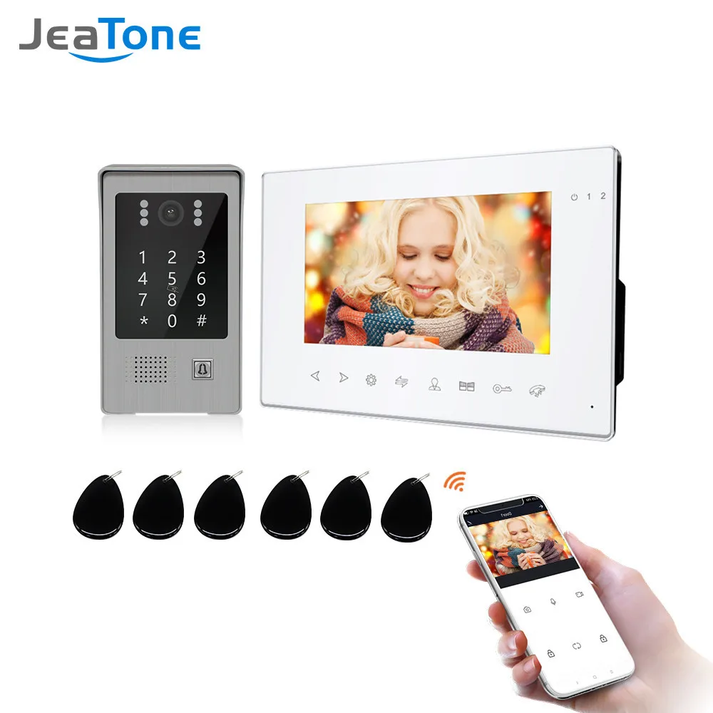 Jeatone 7 Inch Tuya Wirless Wifi Video Intercom For Home System with 1080P Doorbell Security Support Record Password RFID Card