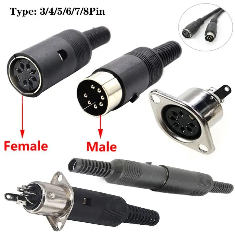 

1pcs Solder Connector 3/4/5/6/7/8 Pin DIN Male Female Plug with Plastic Handle + Female Socket Hulled Panel Mount Chassis