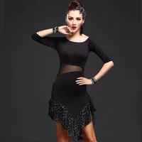 2022 NEW Plus Size Women 4XL Latin Dance Dress Adult Performance Fringe Practice Clothes Training Ballroom Costume Black