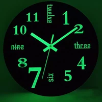 12 inch with luminous retro wooden wall clock word numbers silent used in bedroom living room kitchen dining room decoration
