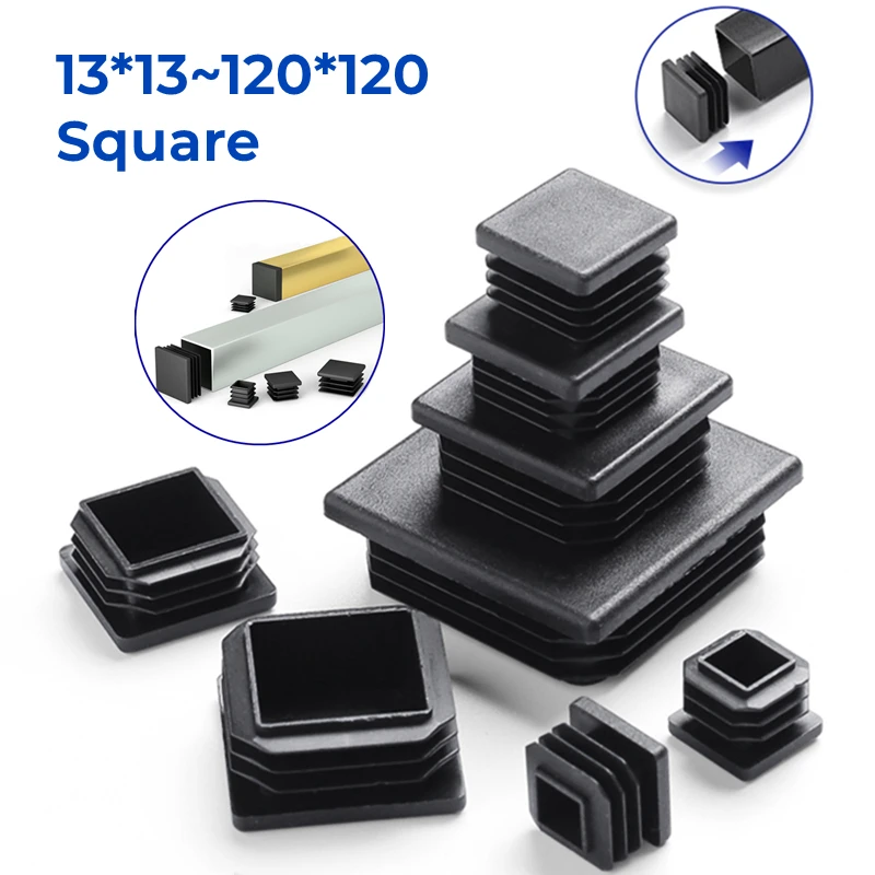 2-16 PCS Black PE Plastic Square Pipe Plug Waterproof Cap Blanking End Cap Caps Tube Pipe Inserts Plug Bung Steel Leg Foot Cover