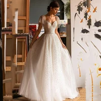 princess sweetheart wedding dress ball gown backless beach sequins lace bridal gown tulle short sleeve train vestido de noiva