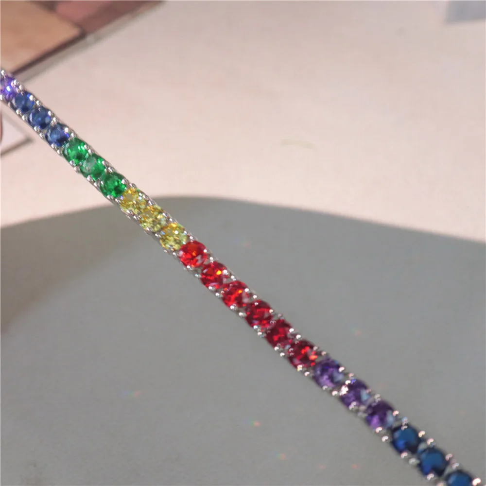 Латунный браслет для тенниса 16/17/18/19 см с круглой радужной искусственной кожей 4