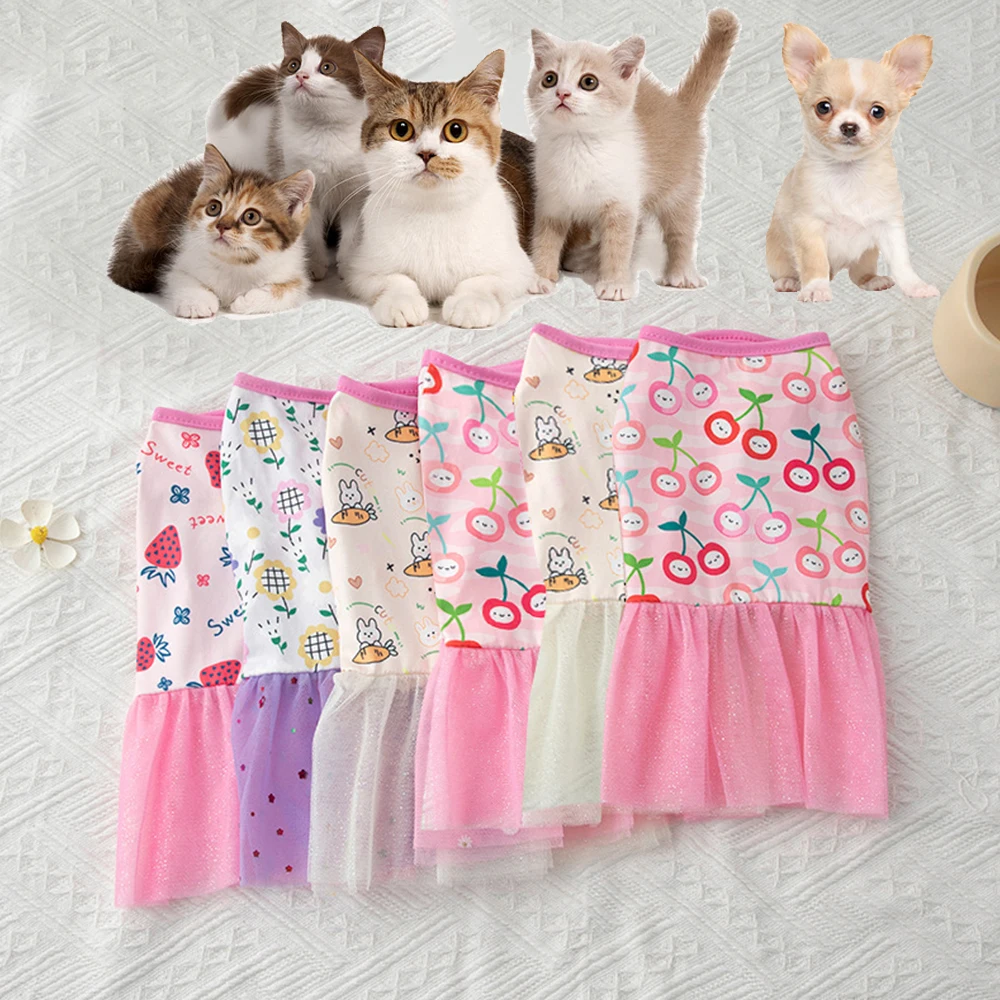 

Cute Dog Princess Style Dresses Pet Printed Skirt Cartoon Mesh Princess Skirt Puppy Summer Clothes Breathable Pet Supplies