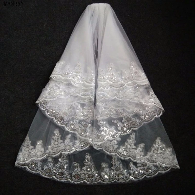 

MANRAY Romantic High Quality Wedding Veil White Ivory Two Layer Lace Appliques Edged Short Bridal Veils With Comb Free Shipping