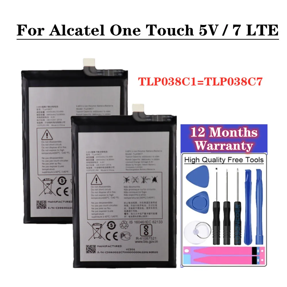 

TLP038C1 TLP038C7 Battery For Alcatel One Touch 5V OT-5060A OT-5060D / Alcatel 7 LTE OT-6062W OT-6062 Revvl 2 Plus 4000mAh Phone