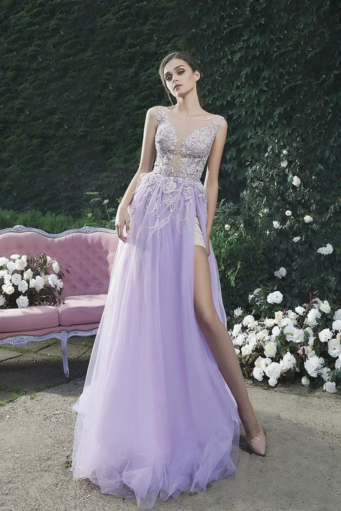 

Женское кружевное вечернее платье, длинное прозрачное платье из тюля с перьями и Боковым Разрезом, лето 2023