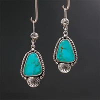 beautifully carved creative drop shaped turquoise earrings european and american ethnic style retro high quality ear jewelry