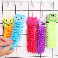 creative cartoon cute animal head towel can be hung chenille rag towel coral kitchen bathroom practical hanging dry towels