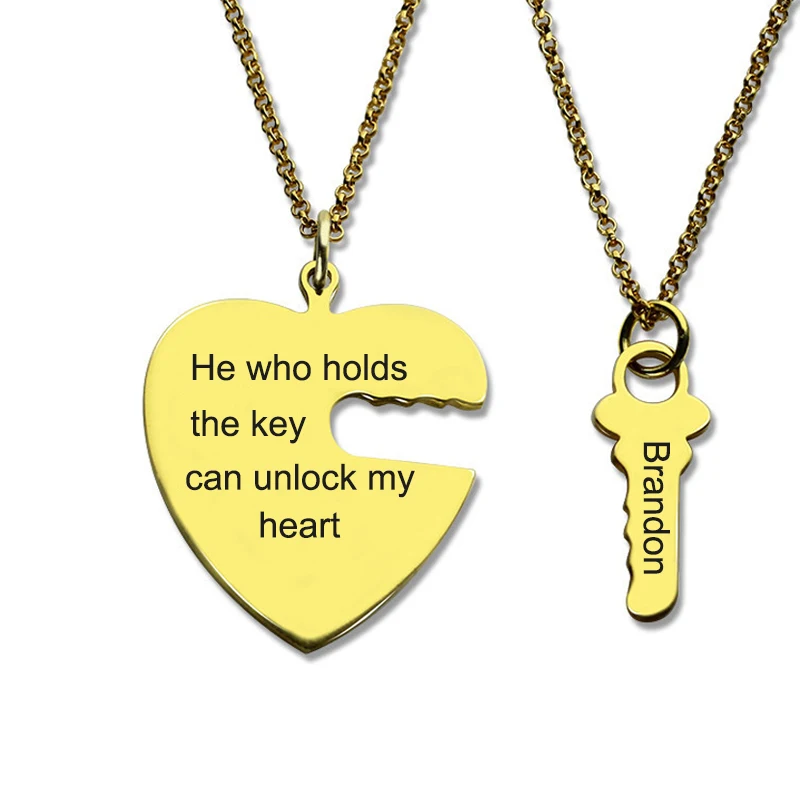

Women's Gold Color Jewelery Custom Necklace Heart And Key Lock Necklaces Kolye Suspensions Chain Paired Pendants For Lovers