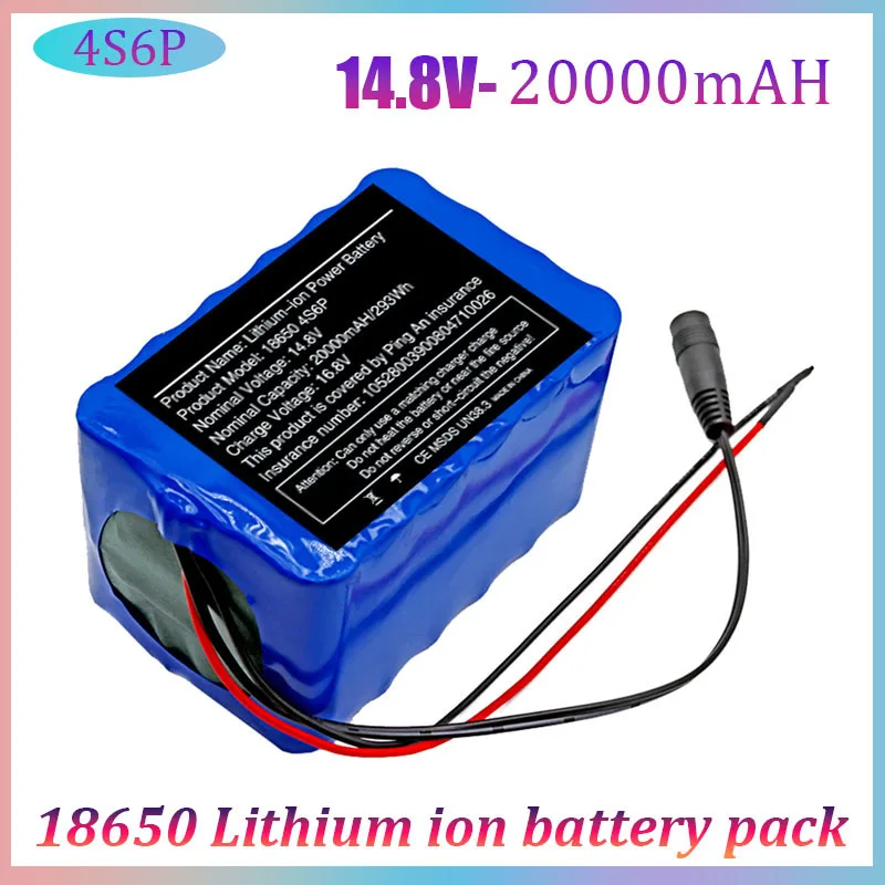 

14.8V 4S6P 20Ah 18650 Rechargeable Li-ion Battery Pack 20000Mah for Night Fishing Light Heater Mining Amplifier Battery with BMS